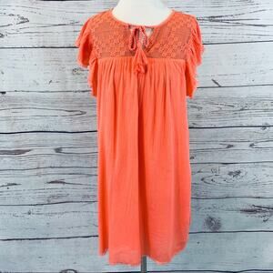 Aerie coral with lace tie front dress ruffle